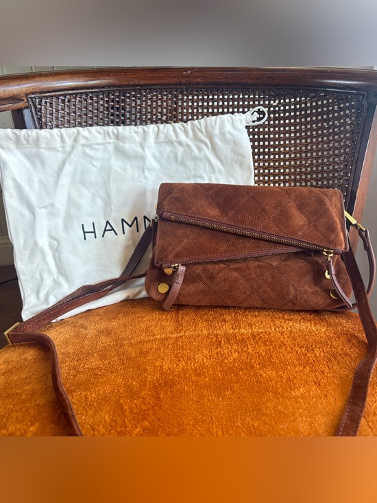 Hammitt Handbags - Hammitt Dillon Small Chocolate Diamond Suede Foldover Crossbody Antique Brass
